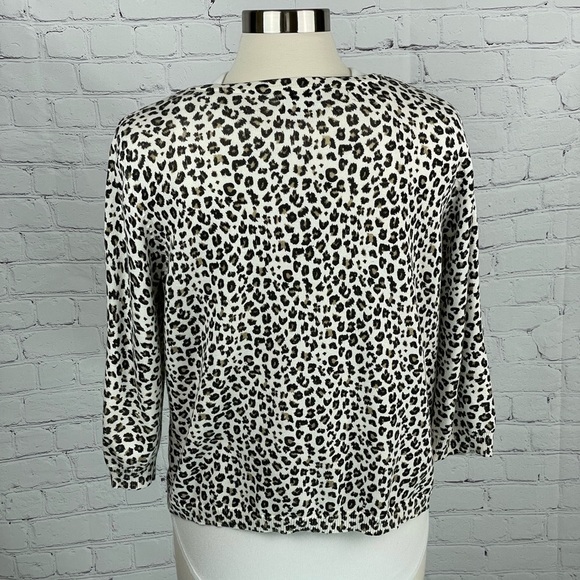Christopher & Banks Leopard Print Cardigan Sweater Button Up 3/4 Sleeve Large - Picture 3 of 8